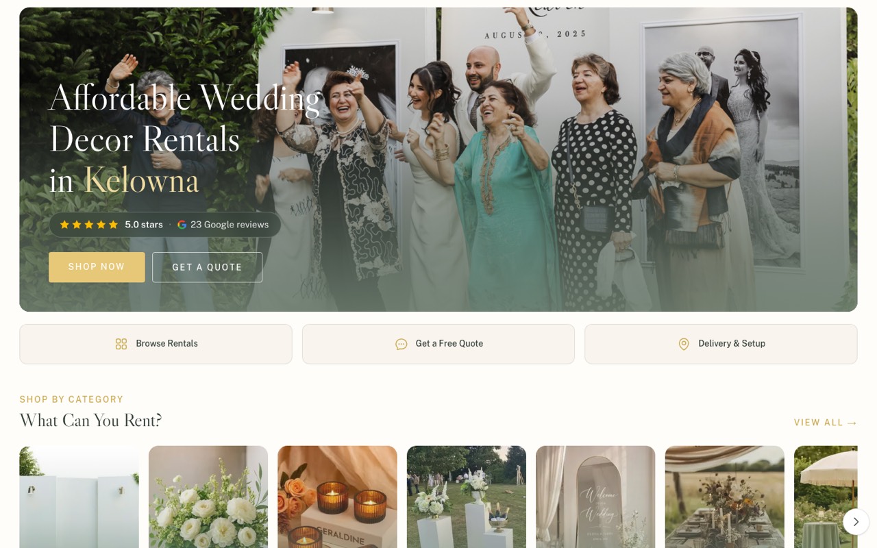 The live homepage of owcdecor.com, a site we built, captured by us.